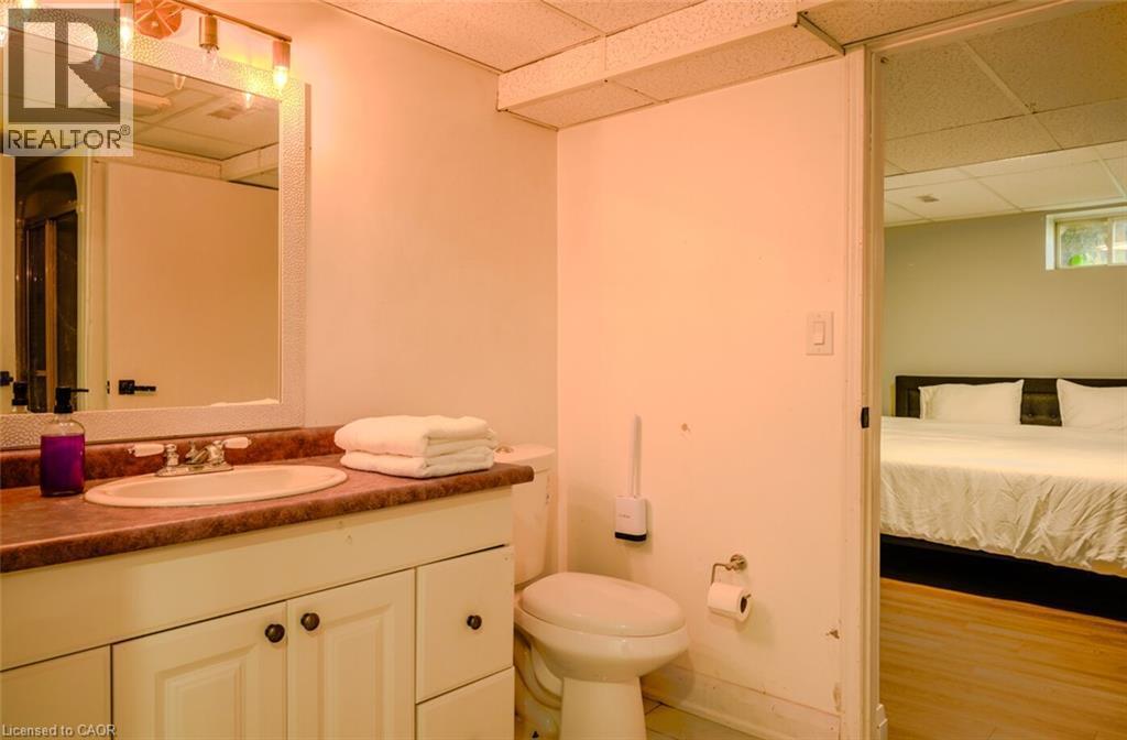 Vanity with integrated sink, wall-mounted mirror, and track lighting fixture - 107 6Th Line Line, Caledonia, ON - Indoor Photo Showing Bathroom